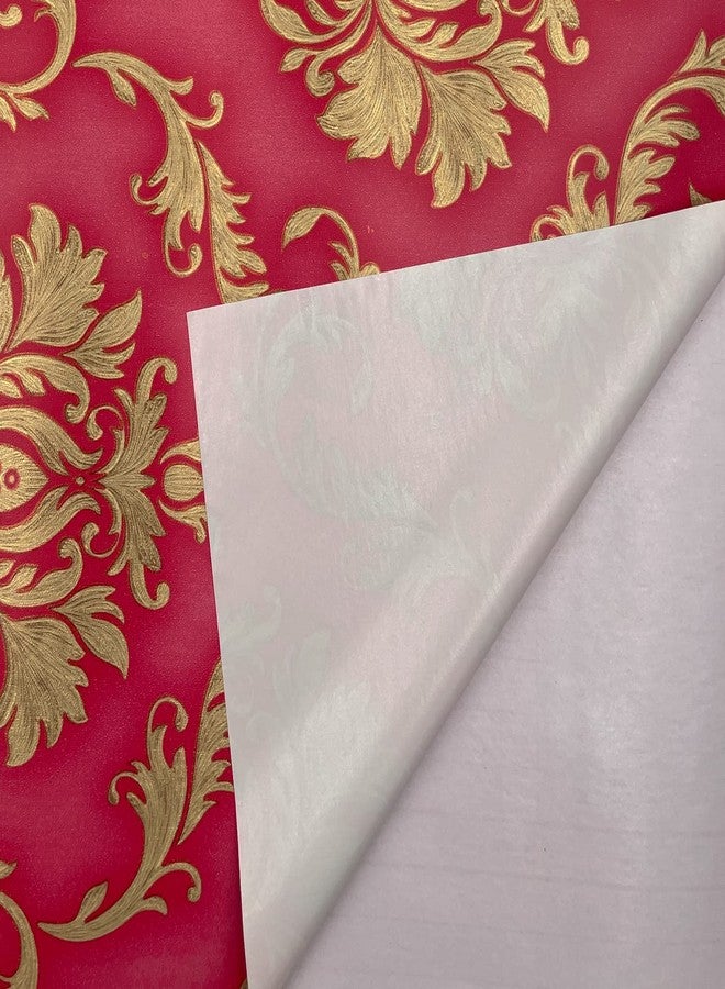 Yifasy Red Furniture Liner for Dresser Top Protector Gold Damask Removable Wallpaper Peel and Stick Drawer Shelving Paper 17.7 inch Wide (M-236.2x17.7 Inch) - Image 3